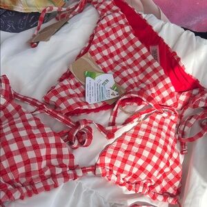 Vibrant Red Checkered Bikini Set